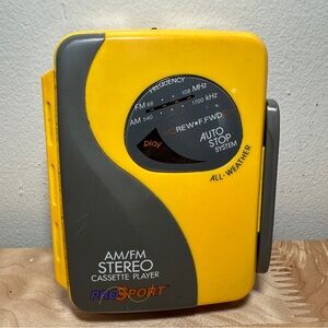 Vintage ProSport AM/FM Stereo Cassette Player Yellow Walkman Style Tested Works